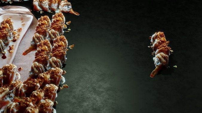 Real 3D scanned Crispy Sushi Roll with shrimp Low-poly 3D model 6