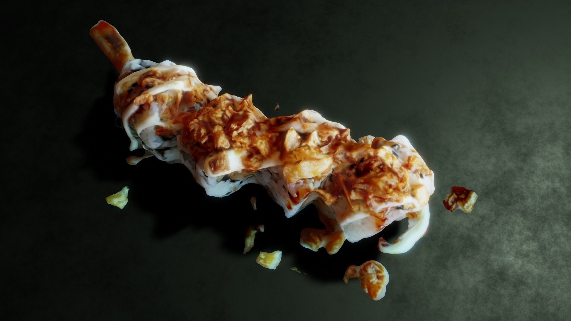 Real 3D scanned Crispy Sushi Roll with shrimp Low-poly 3D model_24