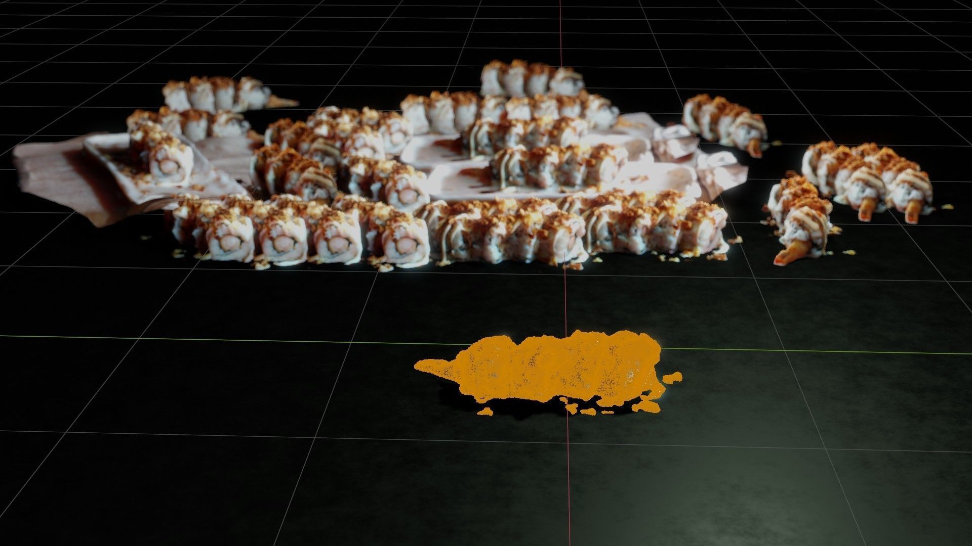 Real 3D scanned Crispy Sushi Roll with shrimp Low-poly 3D model_31