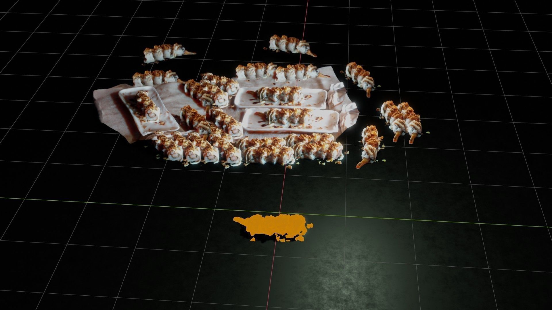 Real 3D scanned Crispy Sushi Roll with shrimp Low-poly 3D model_25