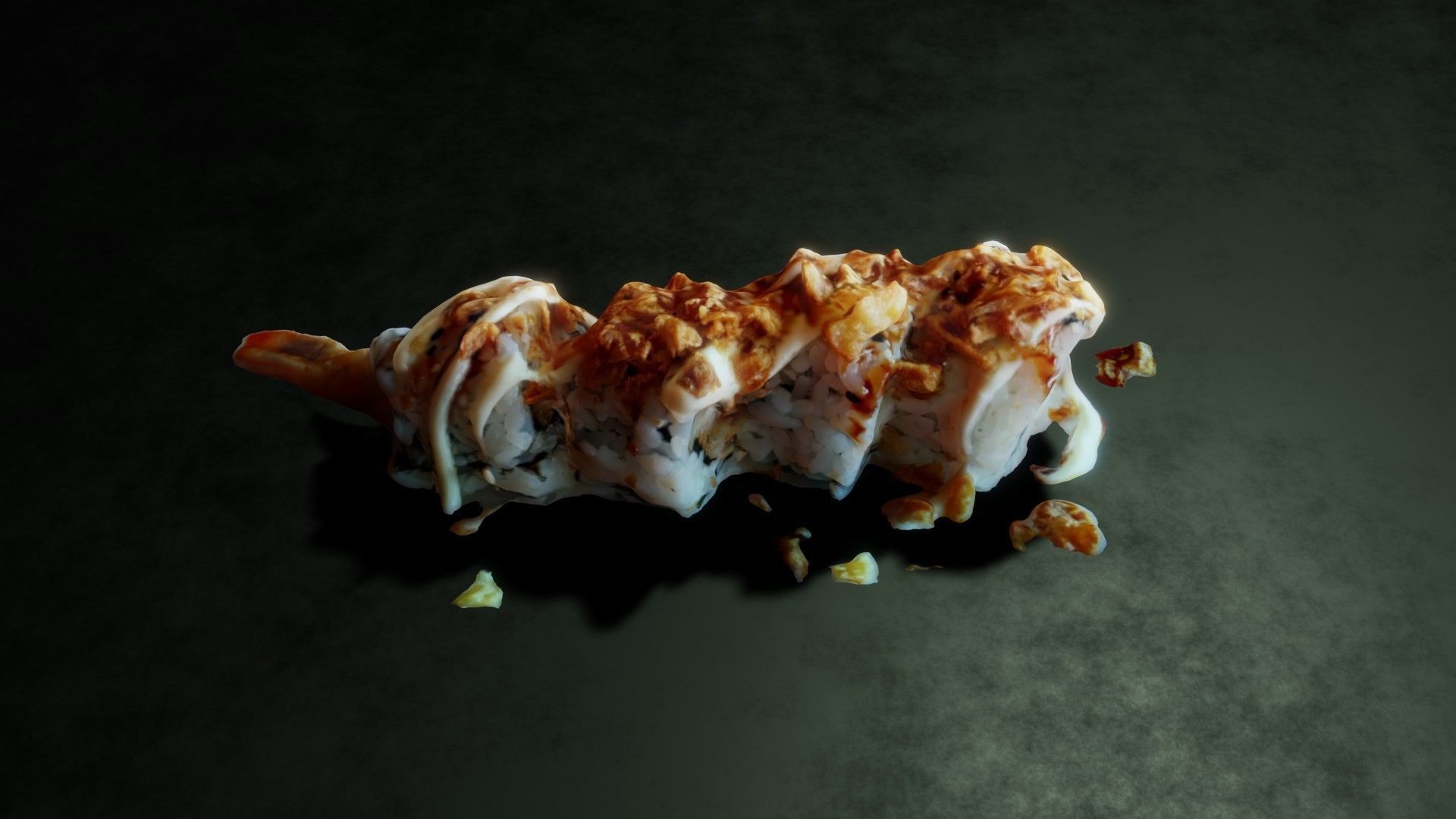Real 3D scanned Crispy Sushi Roll with shrimp Low-poly 3D model_10