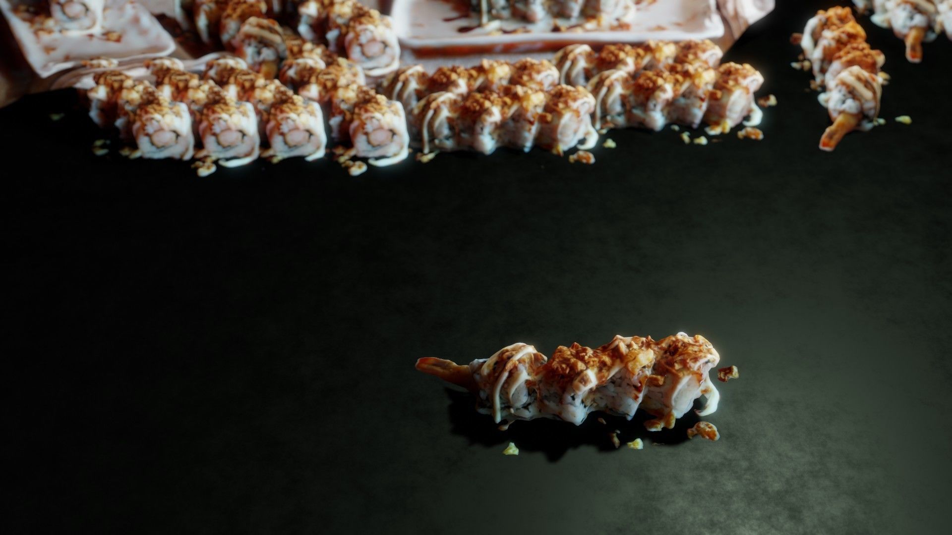 Real 3D scanned Crispy Sushi Roll with shrimp Low-poly 3D model_11