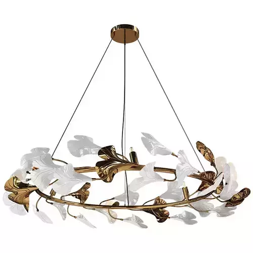 Decorative chandelier Wintery flover Gold with White shades Low-poly 3D model