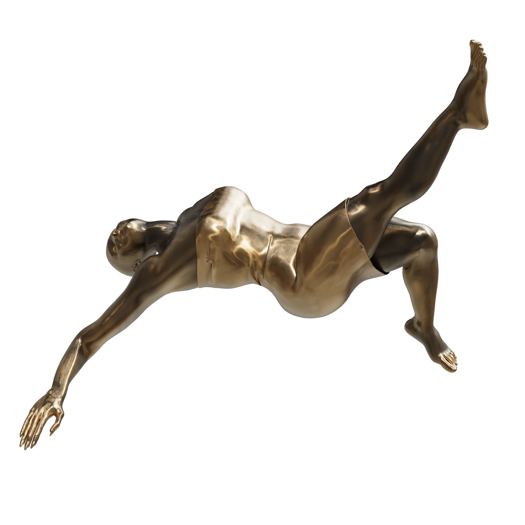the girl lay down gold sculpture 3D model_4