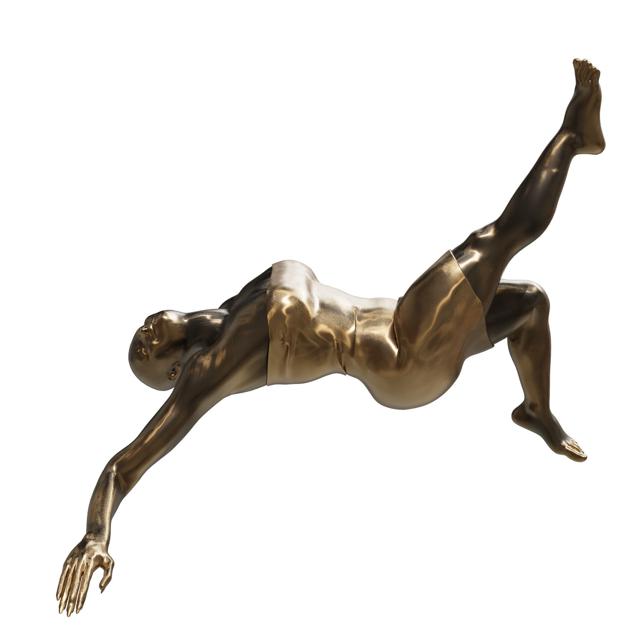the girl lay down gold sculpture 3D model_3