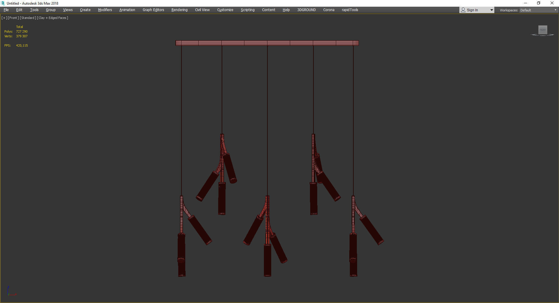 Cylinder Branches Chandelier Gold 15 Low-poly 3D model_2