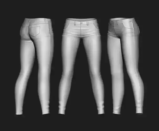 4 3D model pants jeans buttons pockets pleated jeans