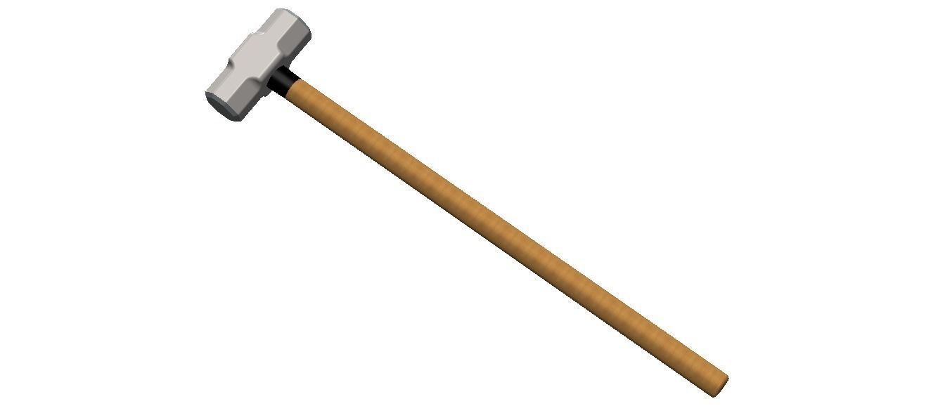 Sledge Hammer with Wooden Handle 3D model_9