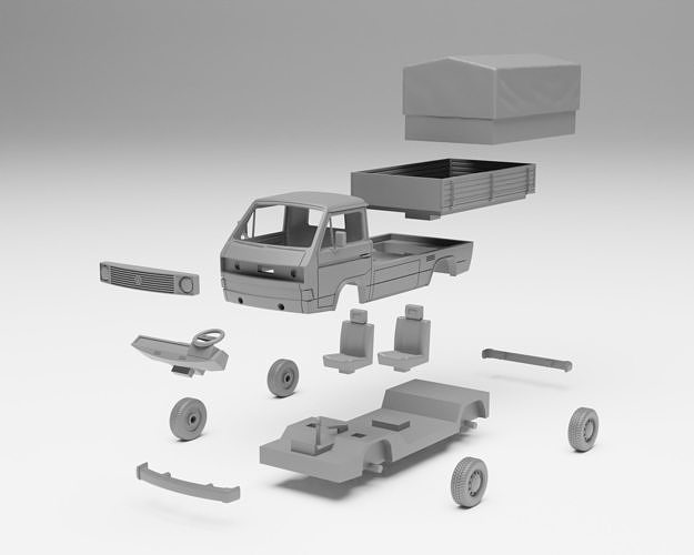VW T3 Doka- H0 scale van model kit 3D print model 4