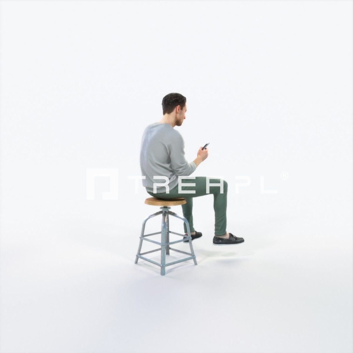 Virtue 03J Cell Phone Sitting Casual Man Low-poly 3D model_3