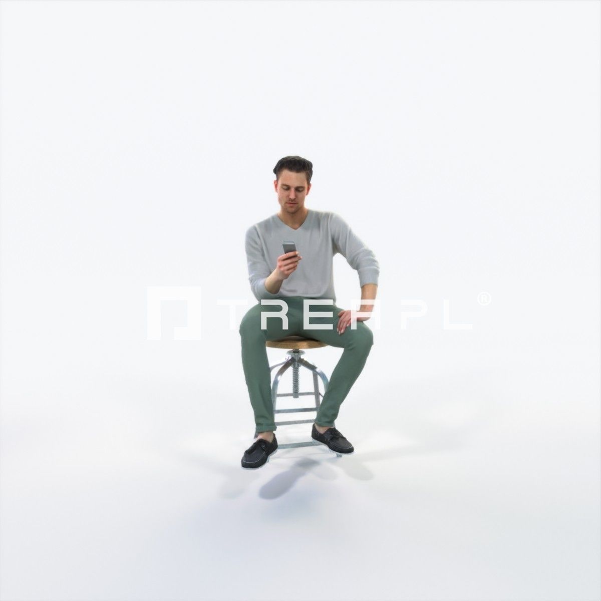 Virtue 03J Cell Phone Sitting Casual Man Low-poly 3D model_1