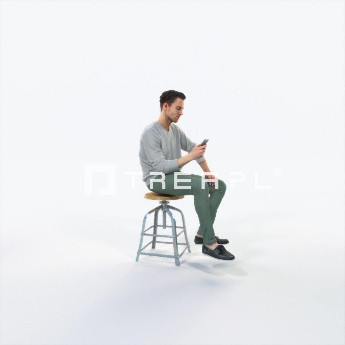 Virtue 03J Cell Phone Sitting Casual Man Low-poly 3D model_2