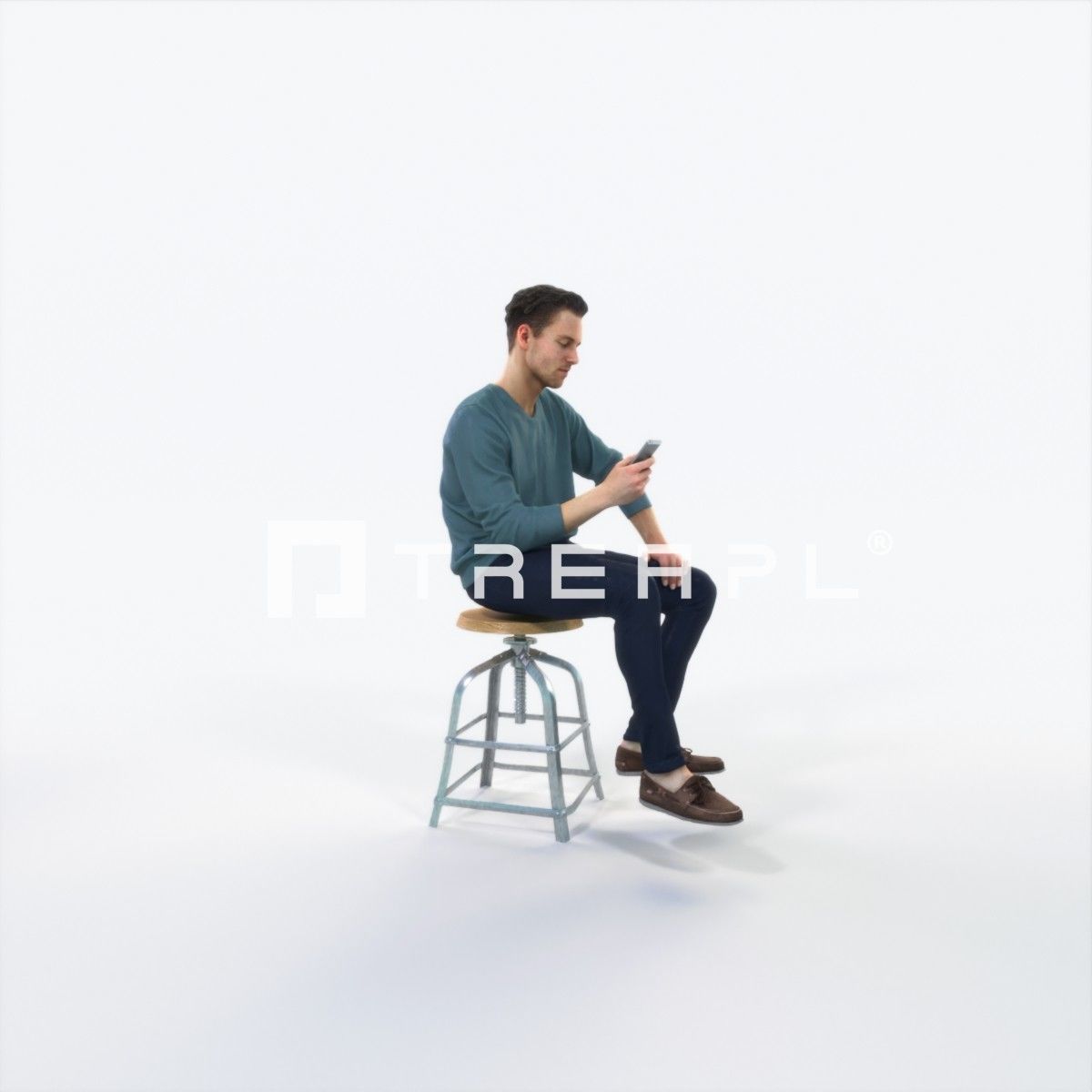 Virtue 03F Cell Phone Sitting Casual Man Low-poly 3D model_2