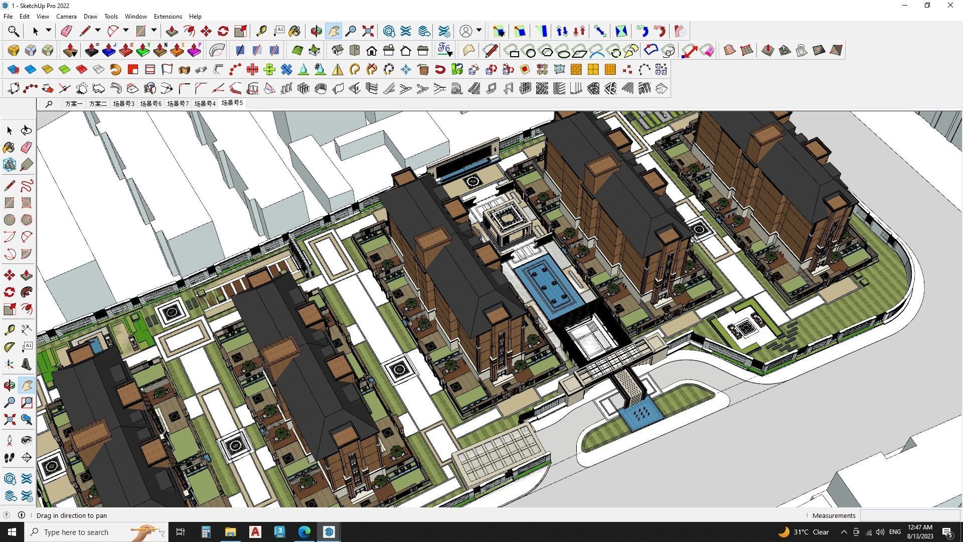 Highrise tower skyscraper with landscape Sketchup scene 3D model_22