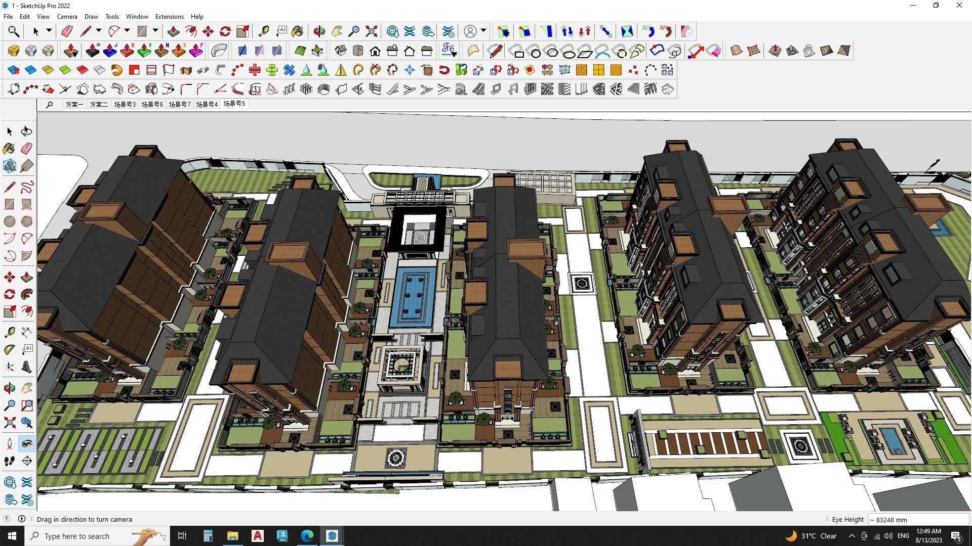 Highrise tower skyscraper with landscape Sketchup scene 3D model_18
