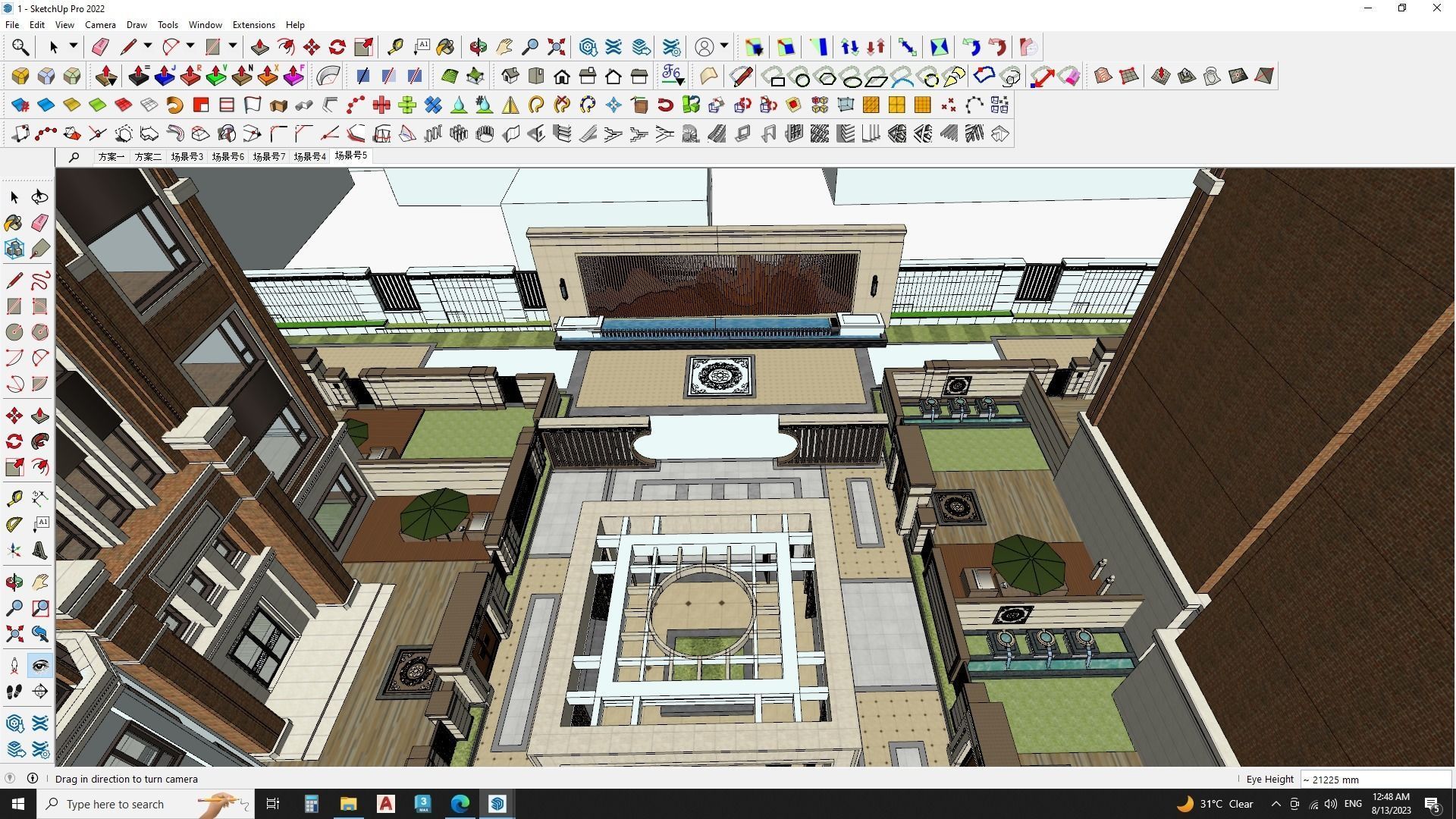 Highrise tower skyscraper with landscape Sketchup scene 3D model_4