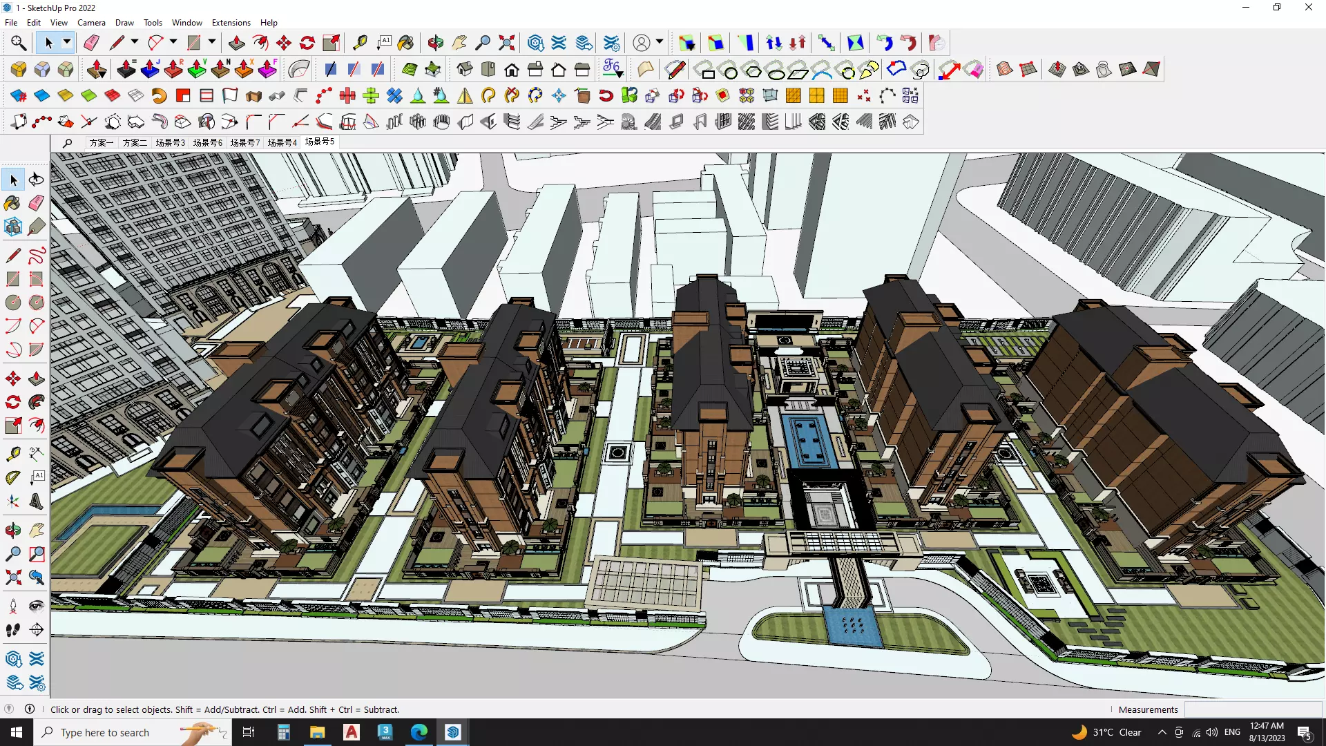 Highrise tower skyscraper with landscape Sketchup scene 3D model_0