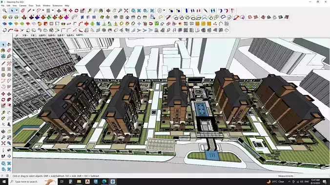 Highrise tower skyscraper with landscape Sketchup scene 3D model