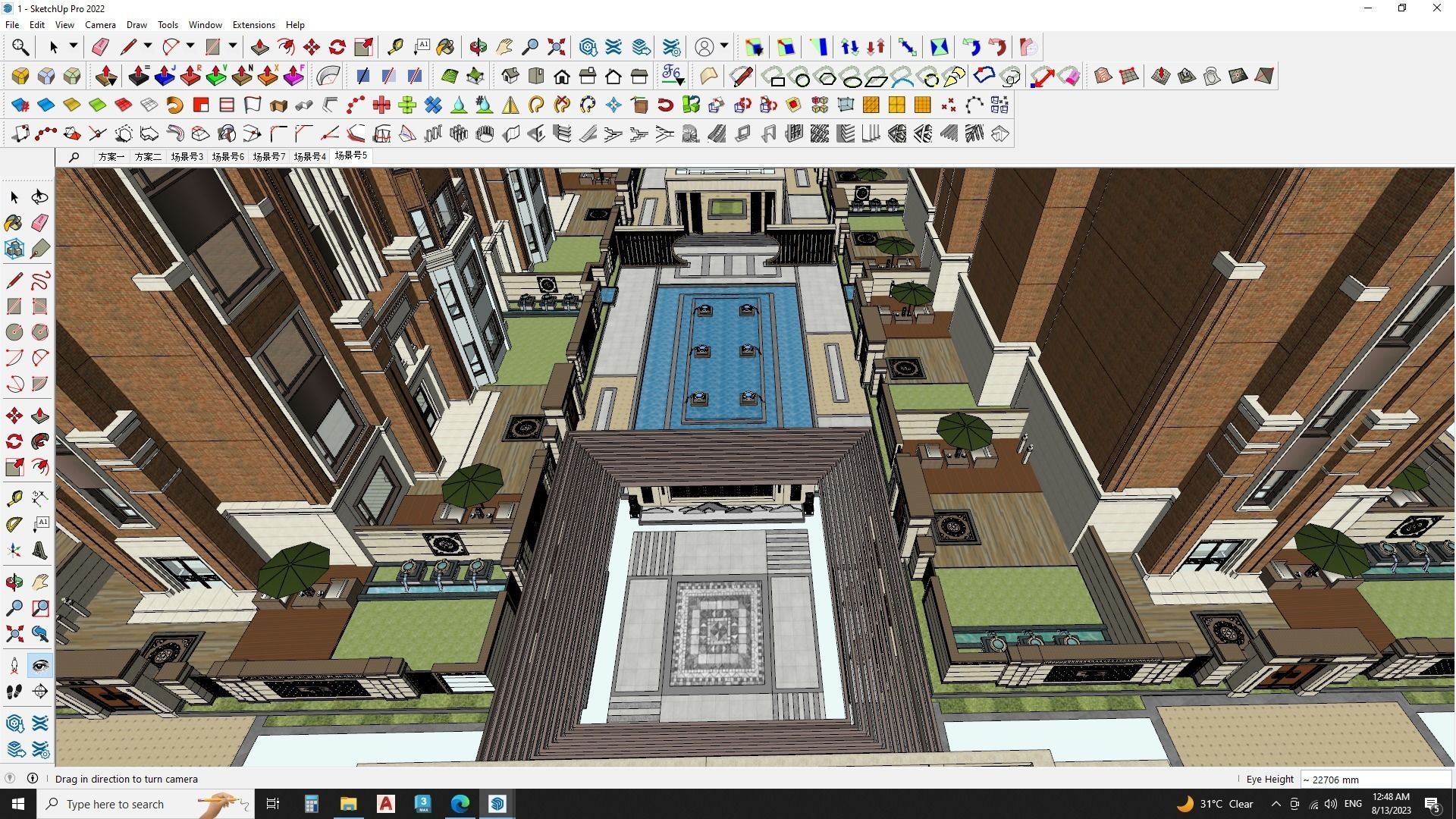 Highrise tower skyscraper with landscape Sketchup scene 3D model_3