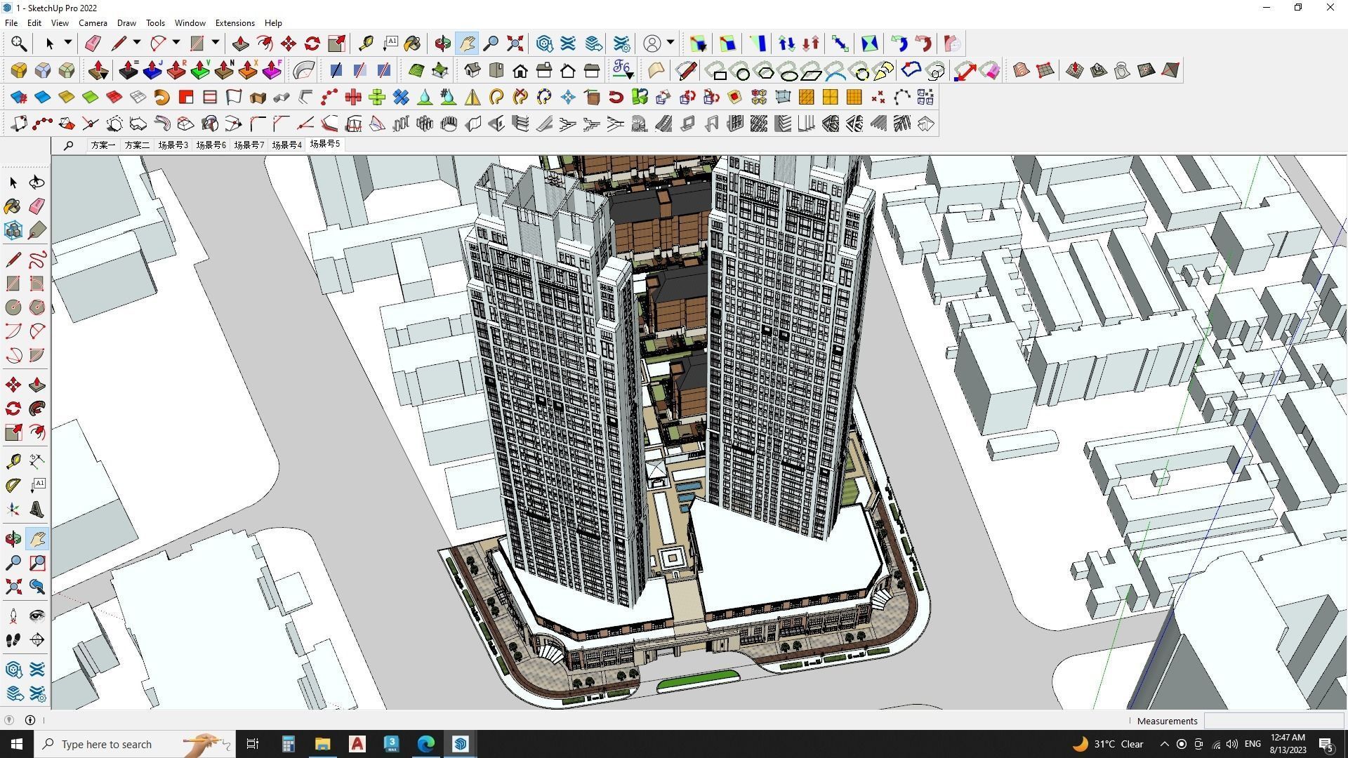 Highrise tower skyscraper with landscape Sketchup scene 3D model_25