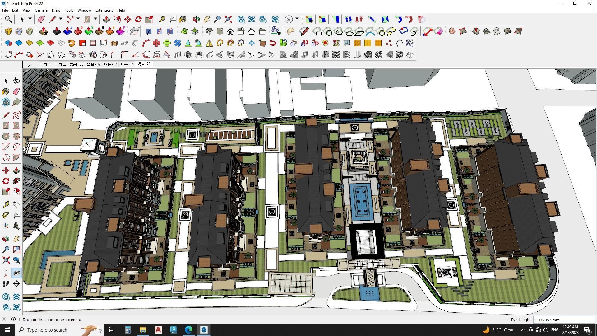 Highrise tower skyscraper with landscape Sketchup scene 3D model_13