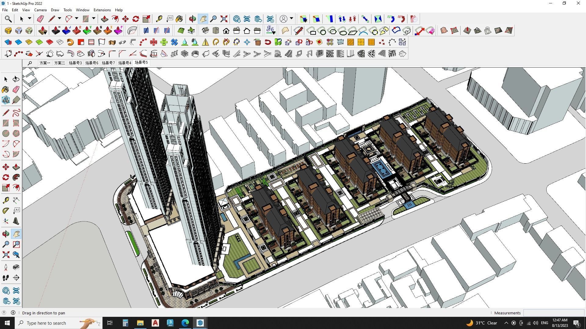 Highrise tower skyscraper with landscape Sketchup scene 3D model_24