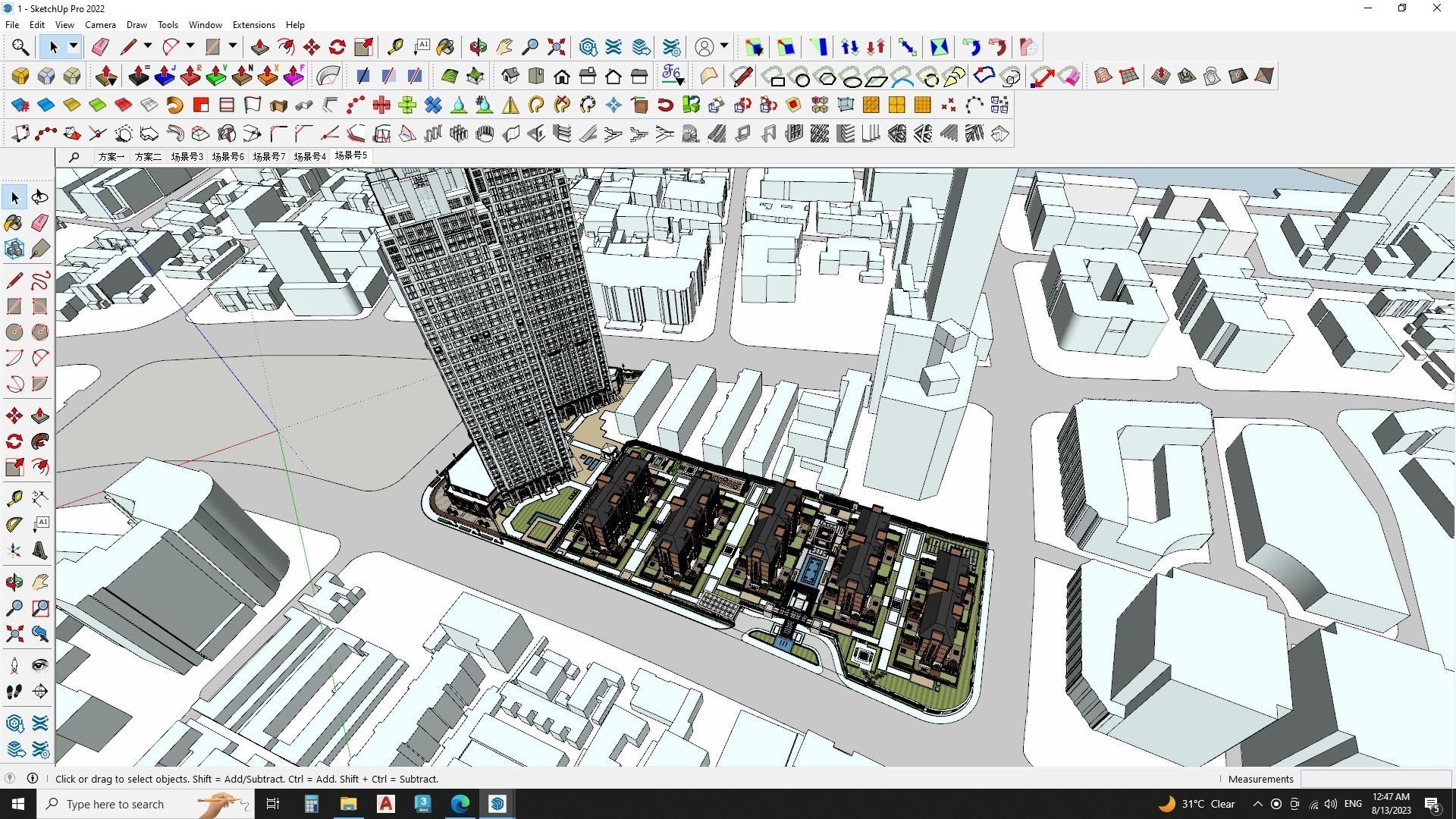 Highrise tower skyscraper with landscape Sketchup scene 3D model_26