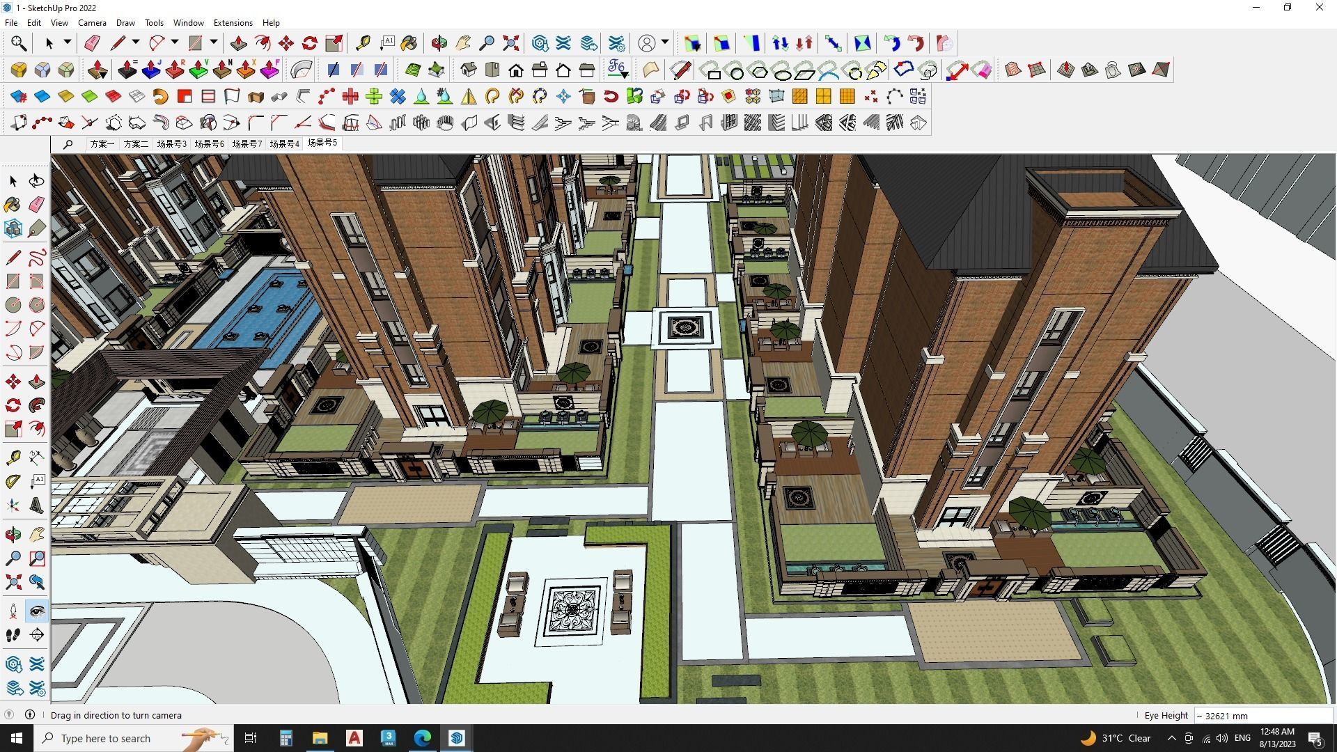 Highrise tower skyscraper with landscape Sketchup scene 3D model_5