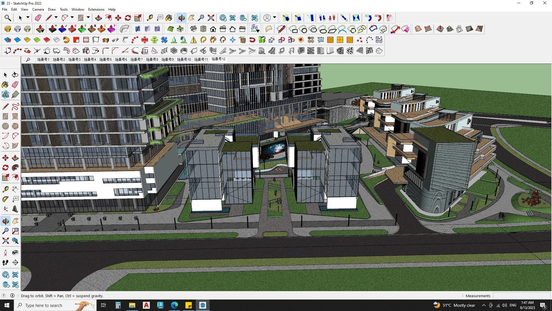  Hotel Building with Amphitheatre landscape 3D model_15