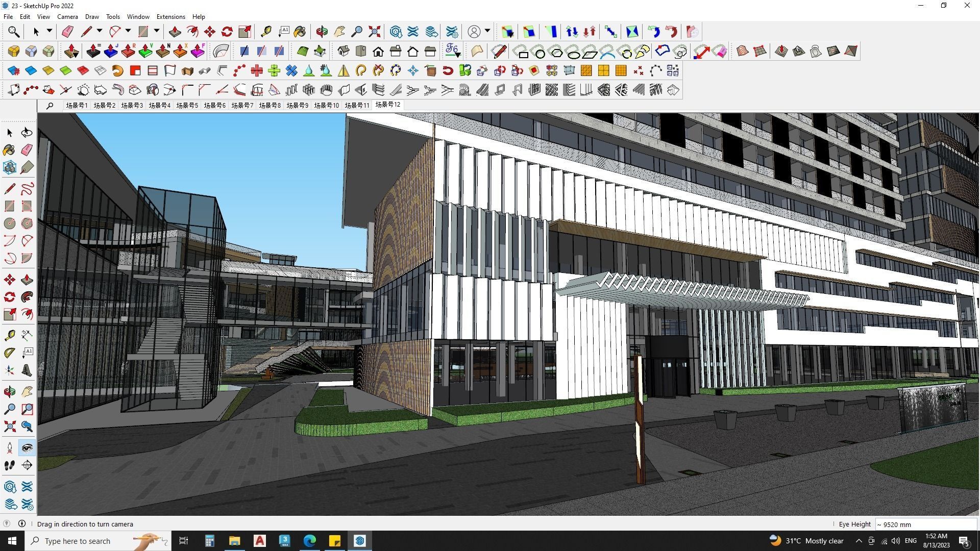  Hotel Building with Amphitheatre landscape 3D model_2