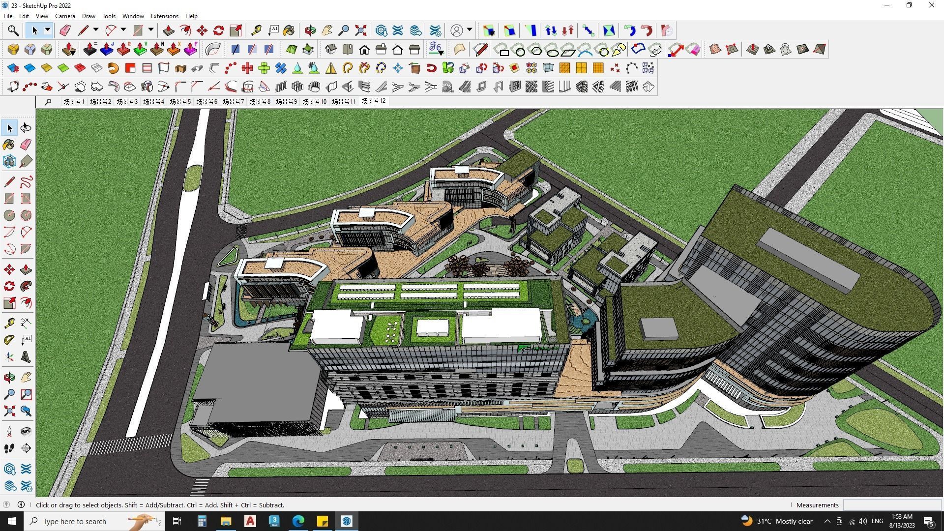  Hotel Building with Amphitheatre landscape 3D model_13