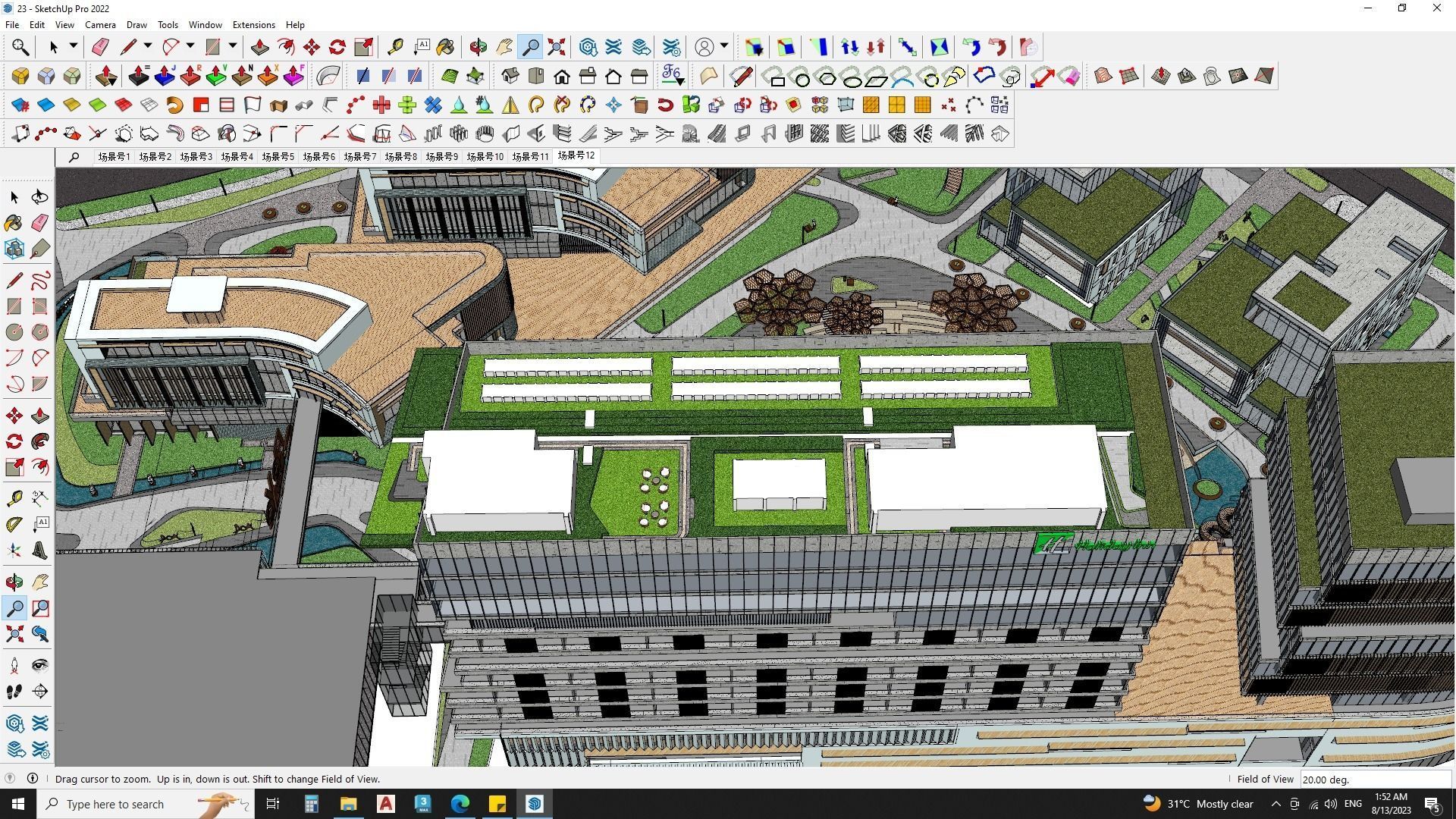  Hotel Building with Amphitheatre landscape 3D model_12