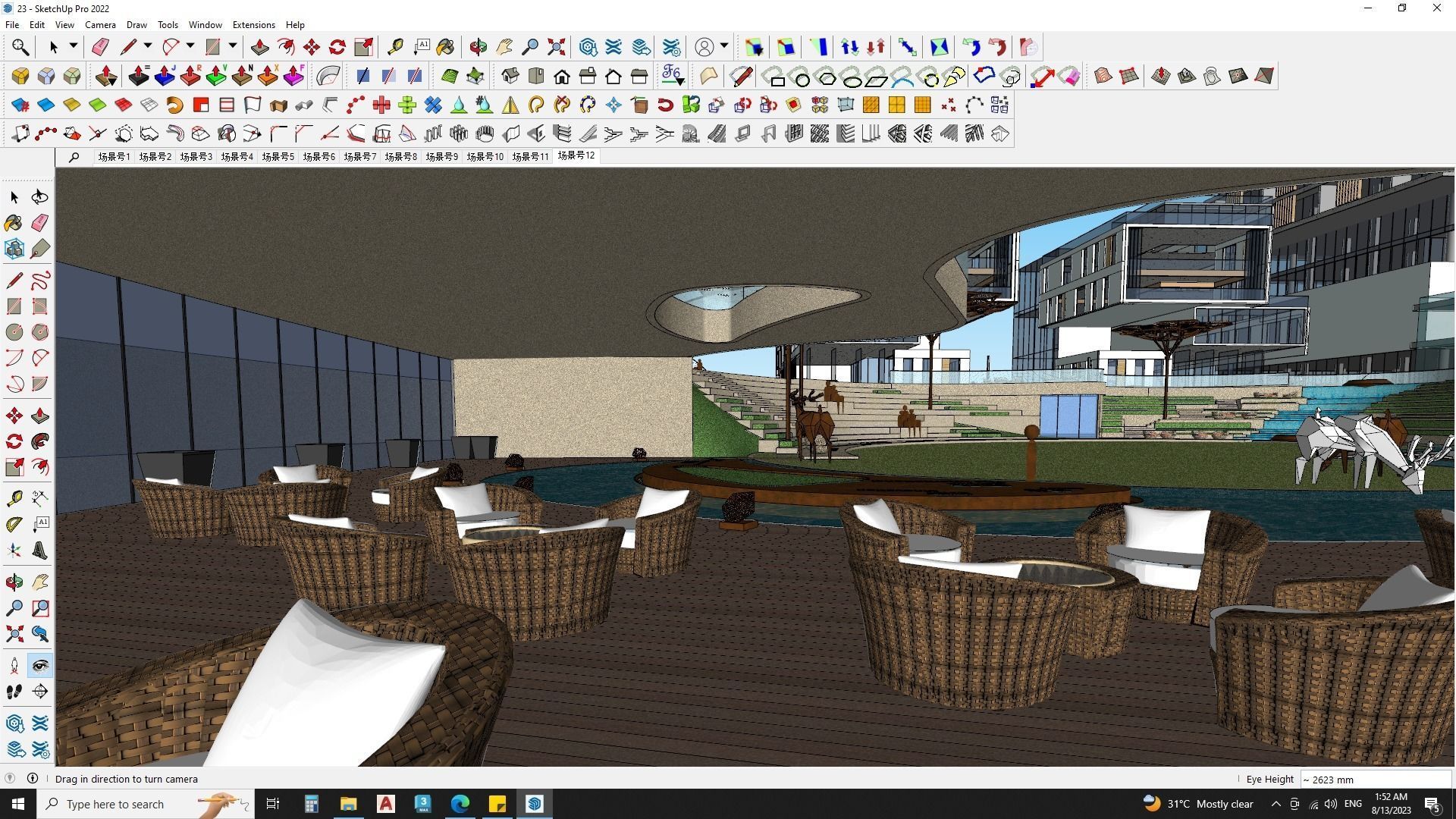  Hotel Building with Amphitheatre landscape 3D model_10