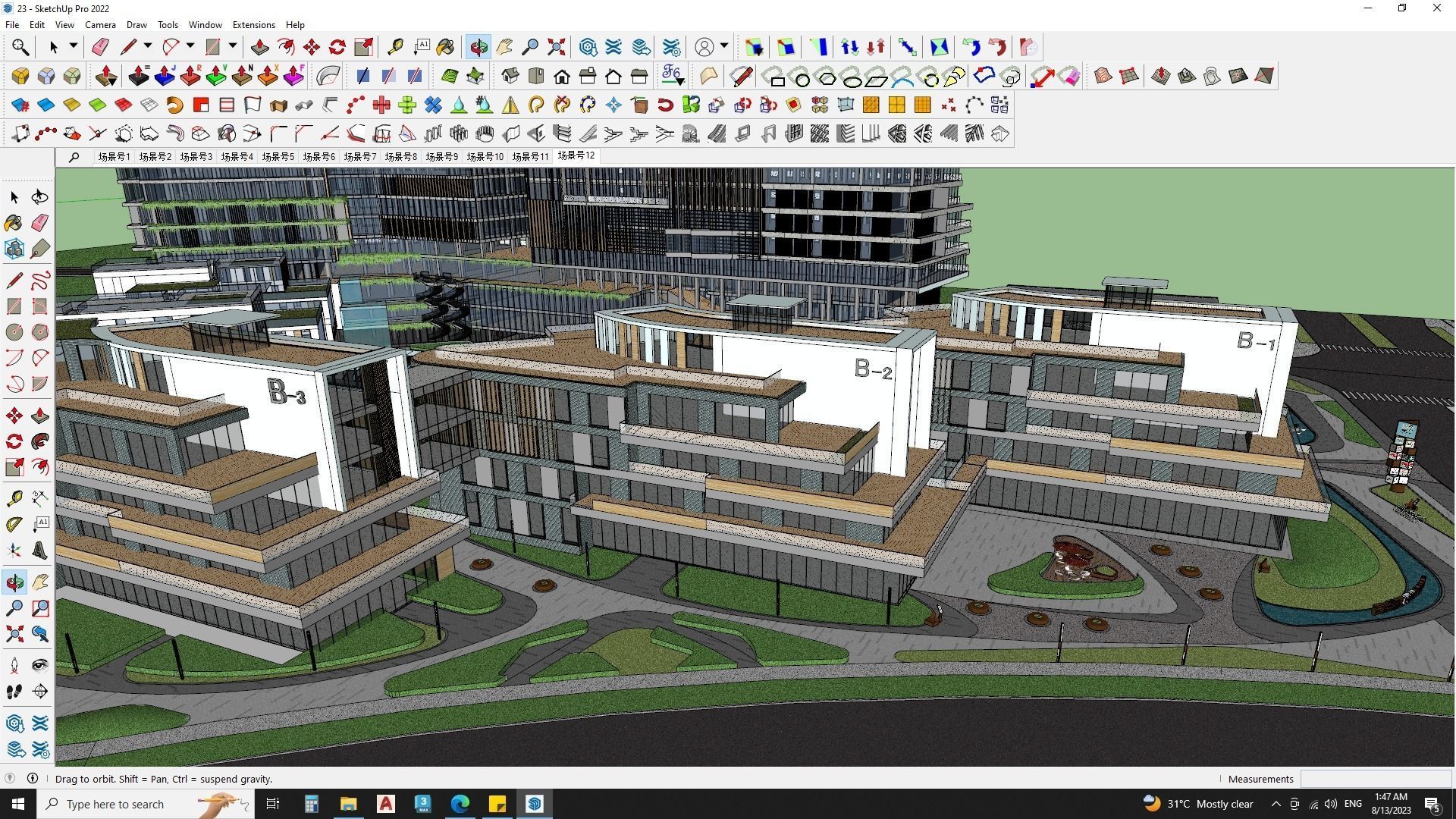  Hotel Building with Amphitheatre landscape 3D model_14