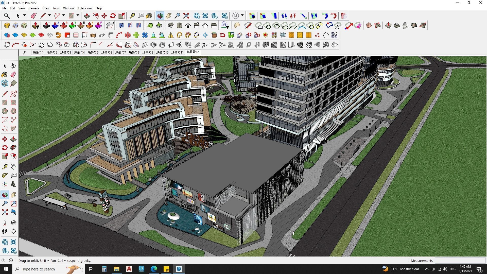  Hotel Building with Amphitheatre landscape 3D model_11