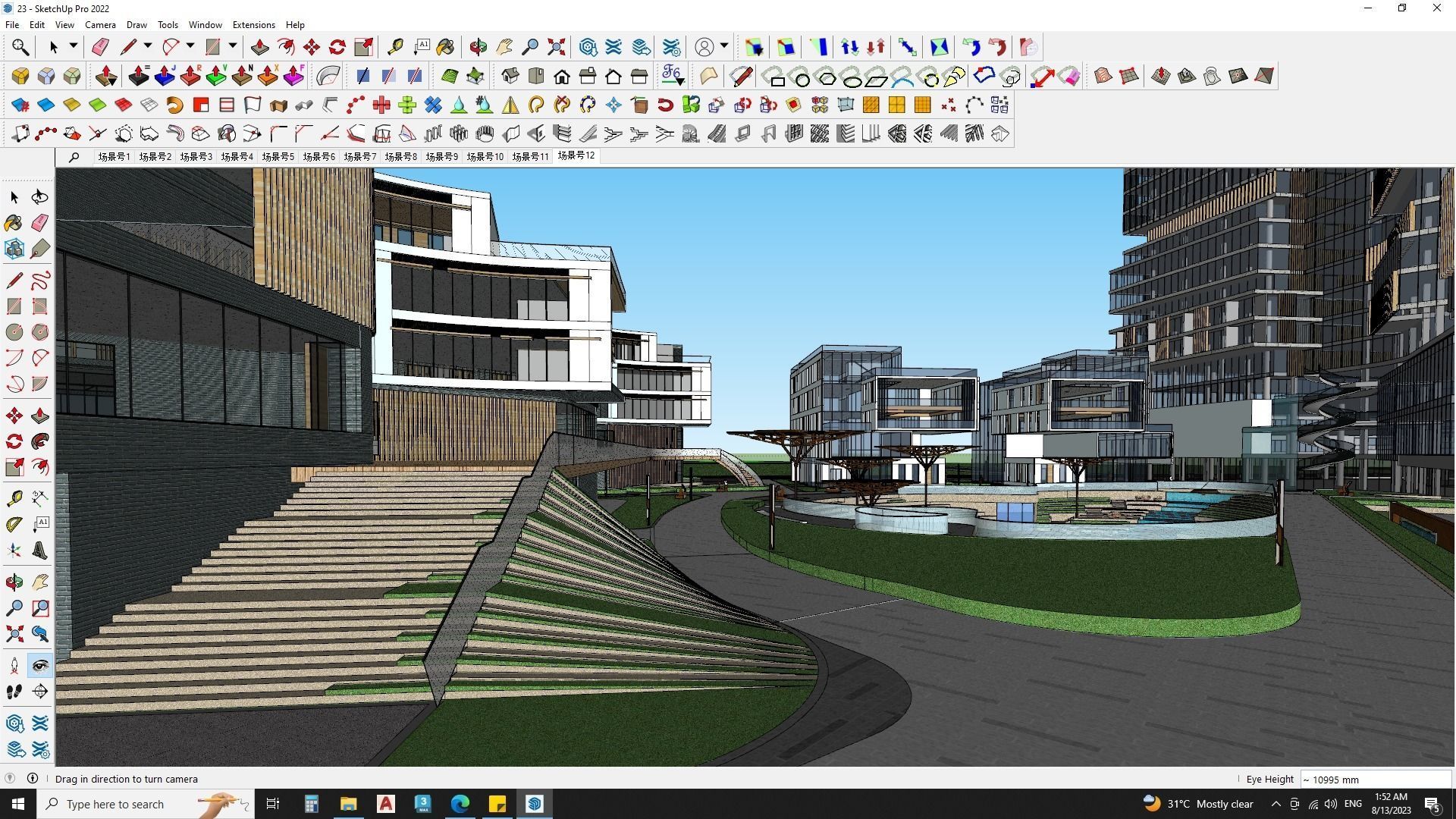  Hotel Building with Amphitheatre landscape 3D model_3
