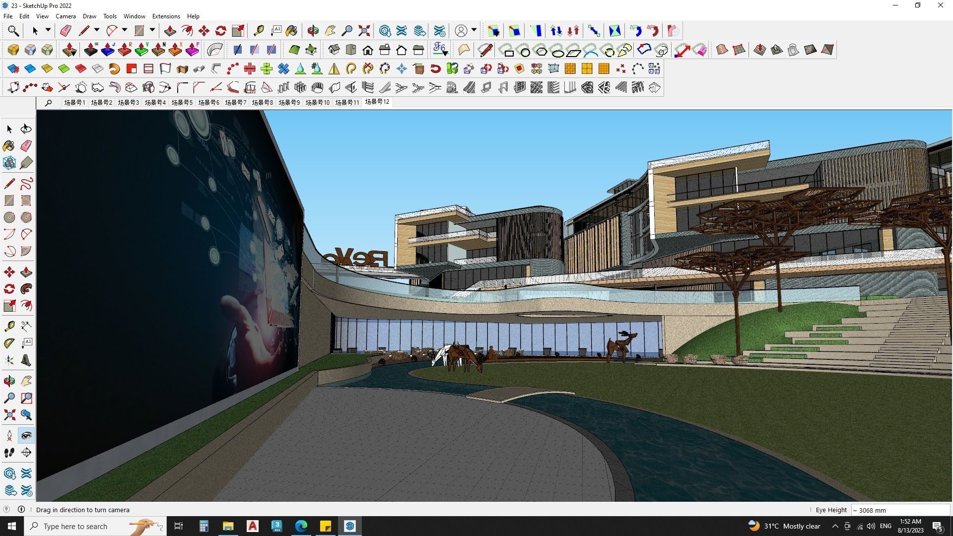  Hotel Building with Amphitheatre landscape 3D model_9