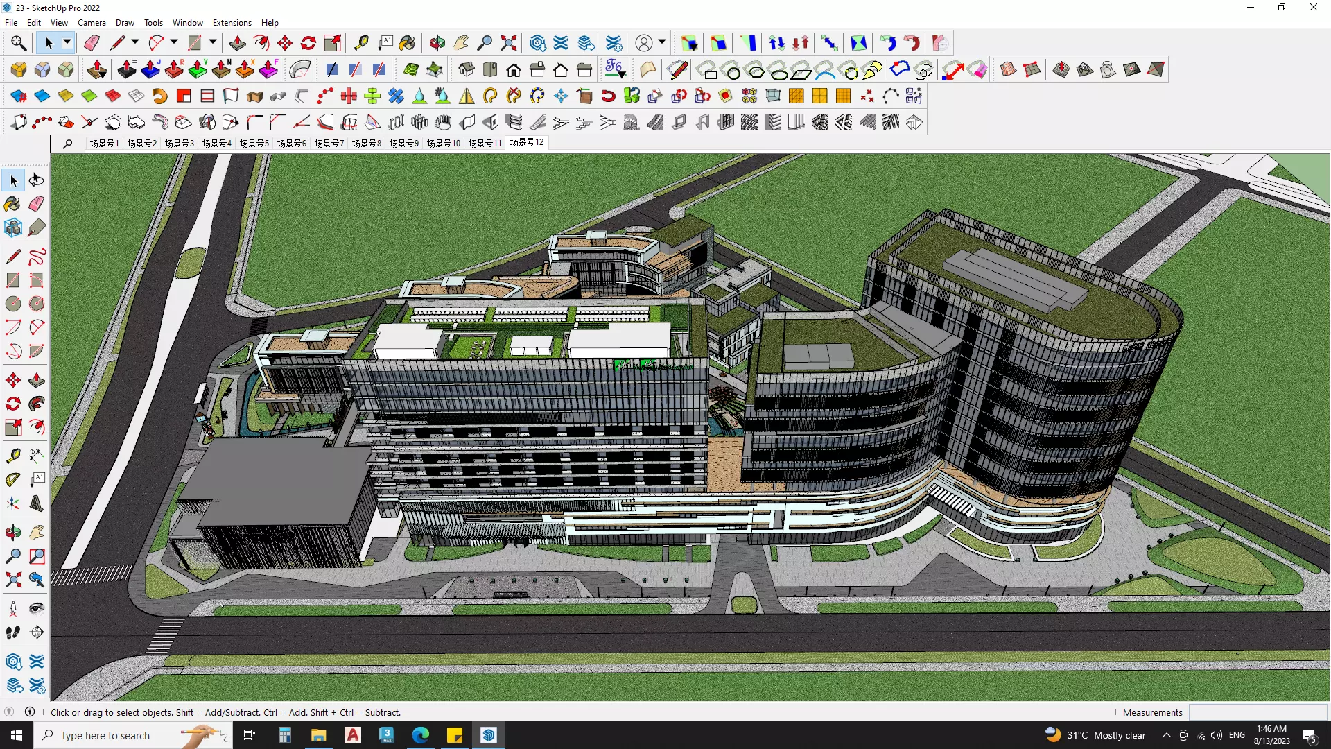  Hotel Building with Amphitheatre landscape 3D model_0