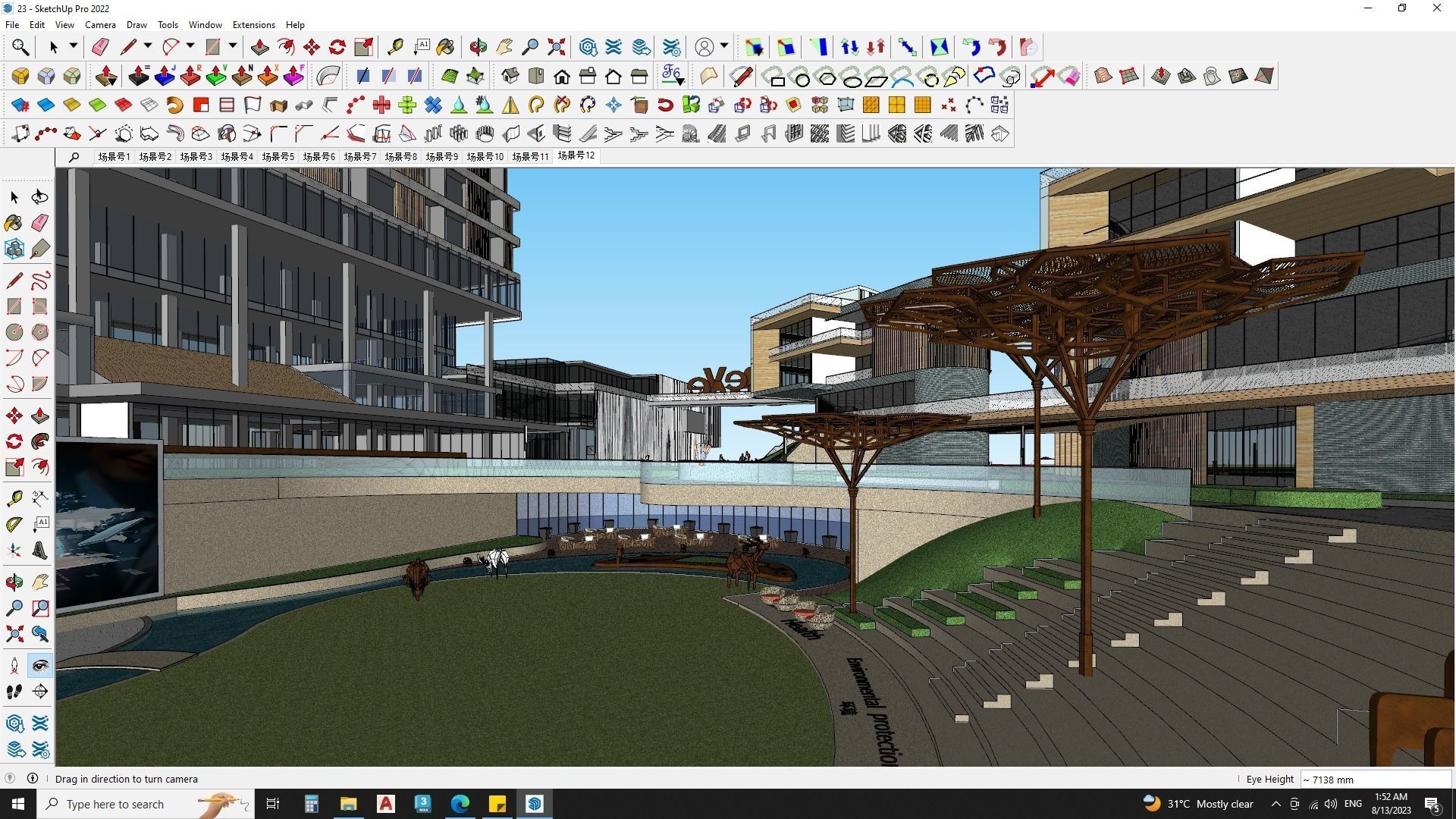  Hotel Building with Amphitheatre landscape 3D model_8