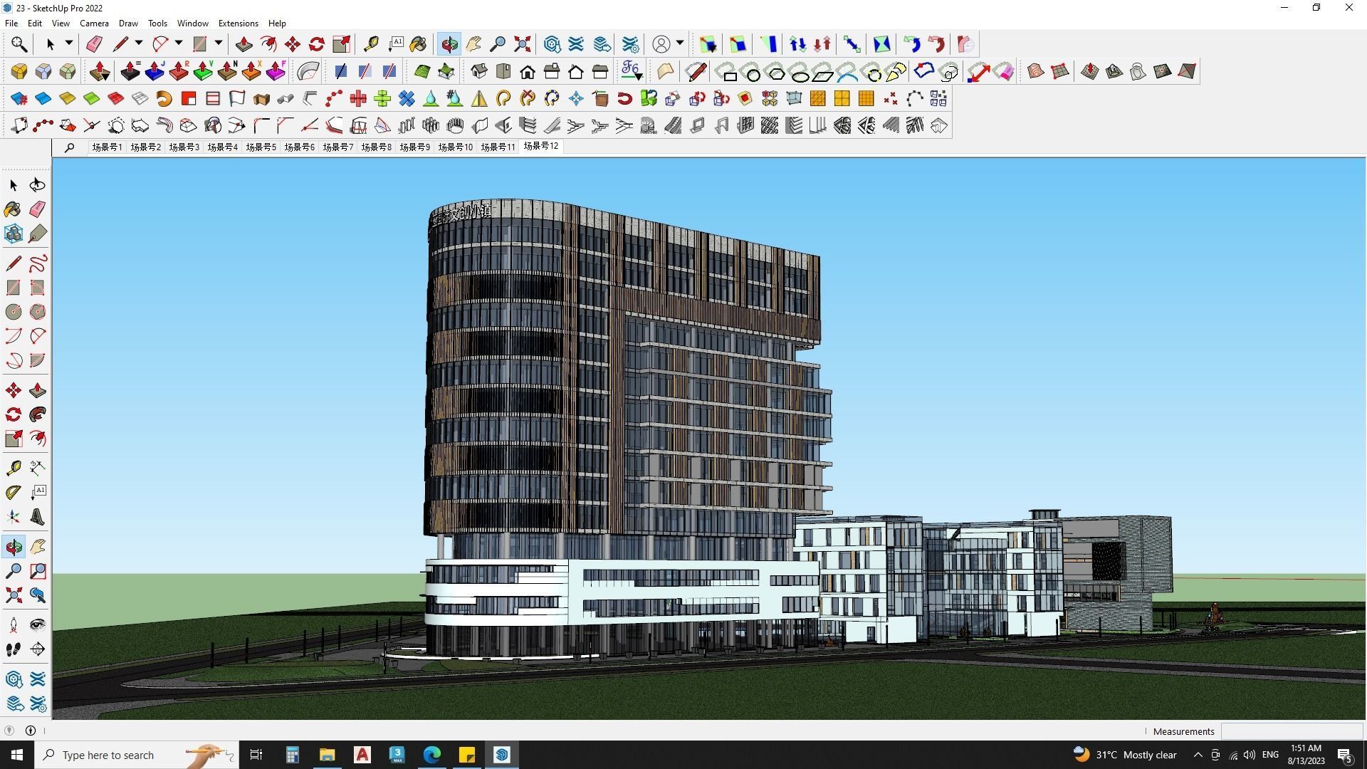 Hotel Building with Amphitheatre landscape 3D model_18