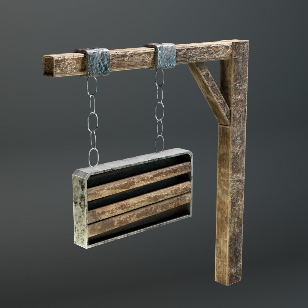 Old Wooden Sign Low-poly 3D model_1
