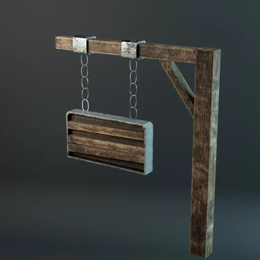 Old Wooden Sign Low-poly 3D model_0