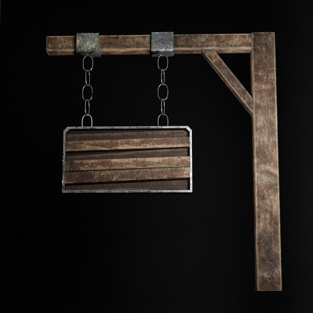 Old Wooden Sign Low-poly 3D model_5