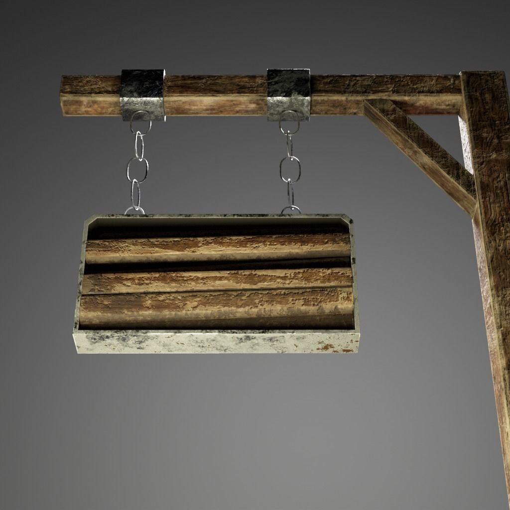 Old Wooden Sign Low-poly 3D model_3