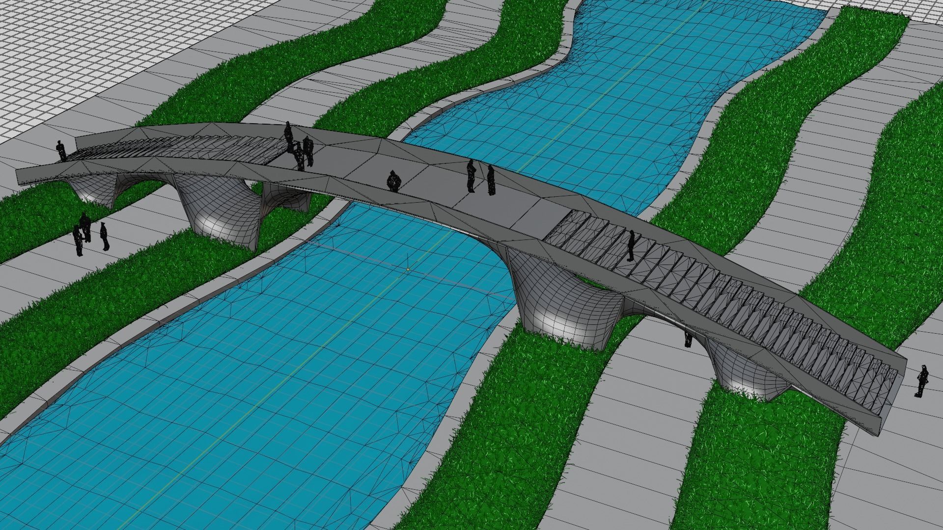 Organic Mesh Pedestrians Bridge 3D model_5