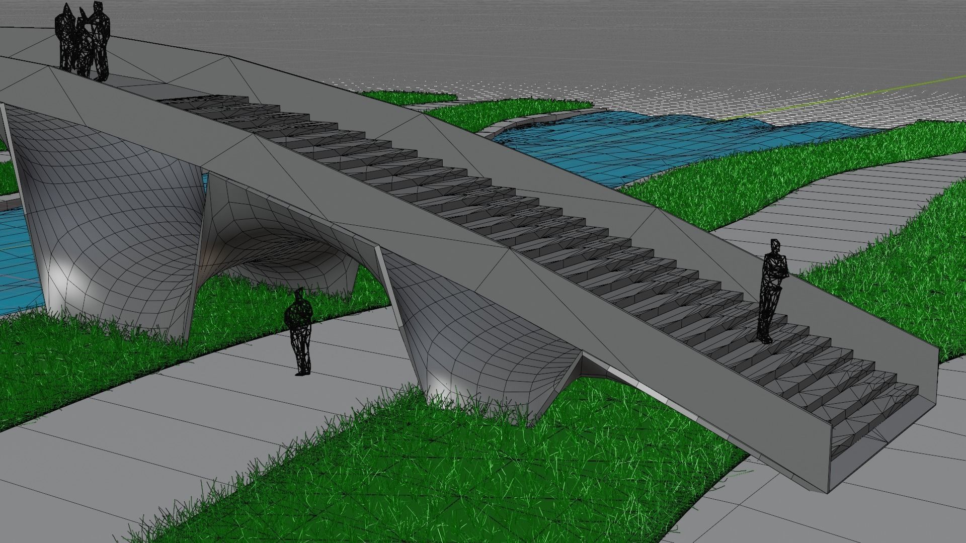 Organic Mesh Pedestrians Bridge 3D model_7