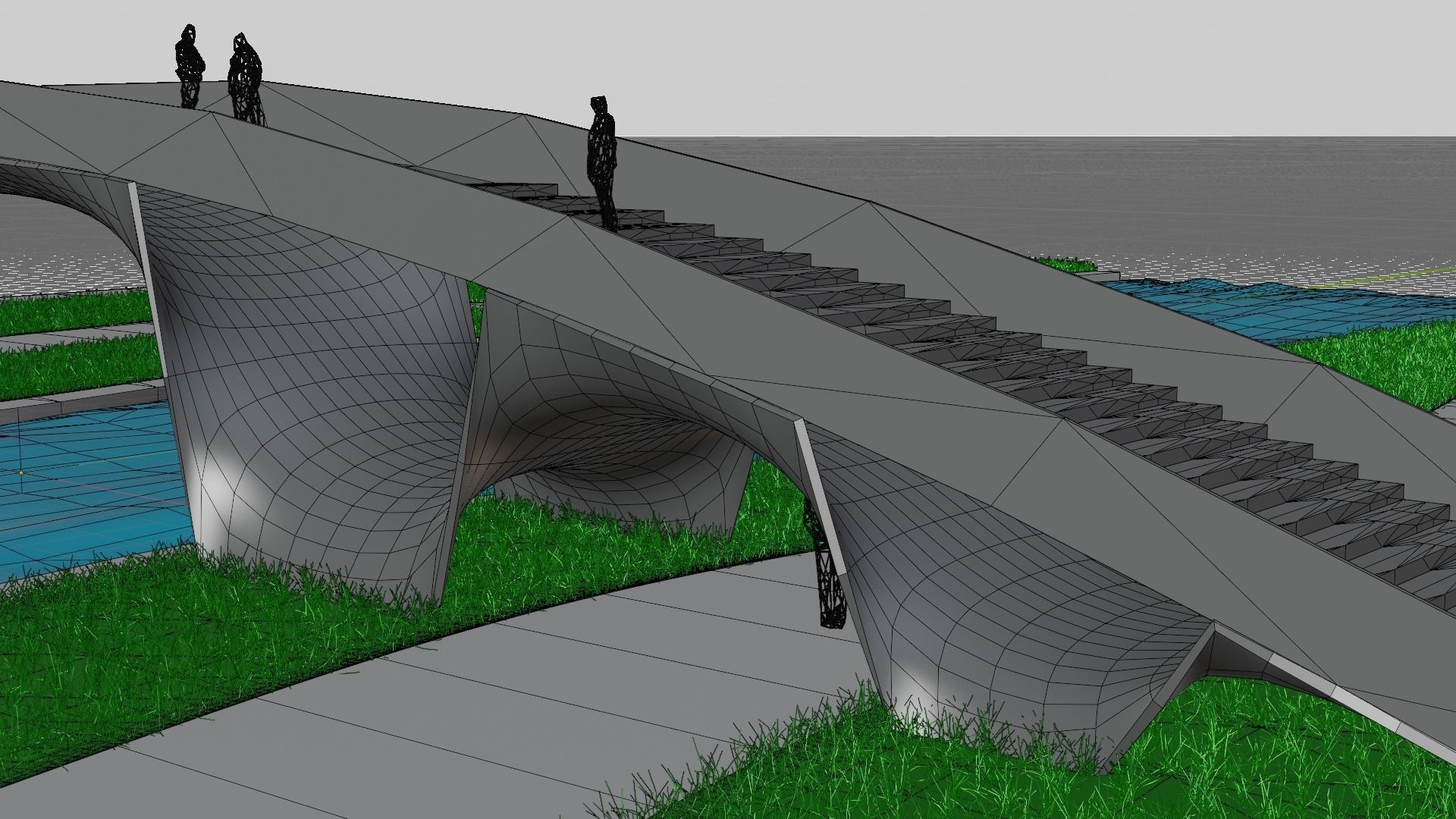 Organic Mesh Pedestrians Bridge 3D model_9