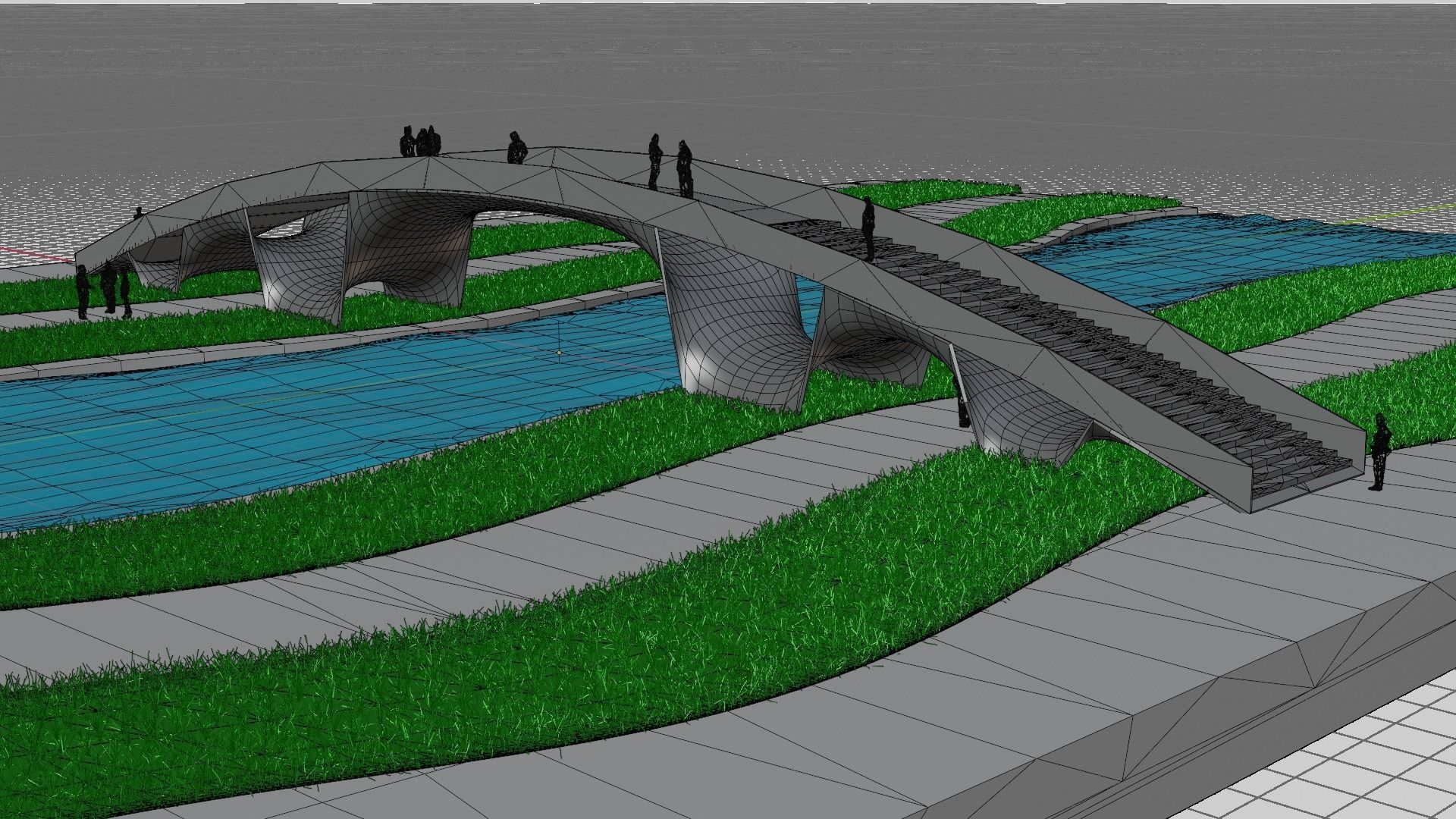 Organic Mesh Pedestrians Bridge 3D model_3