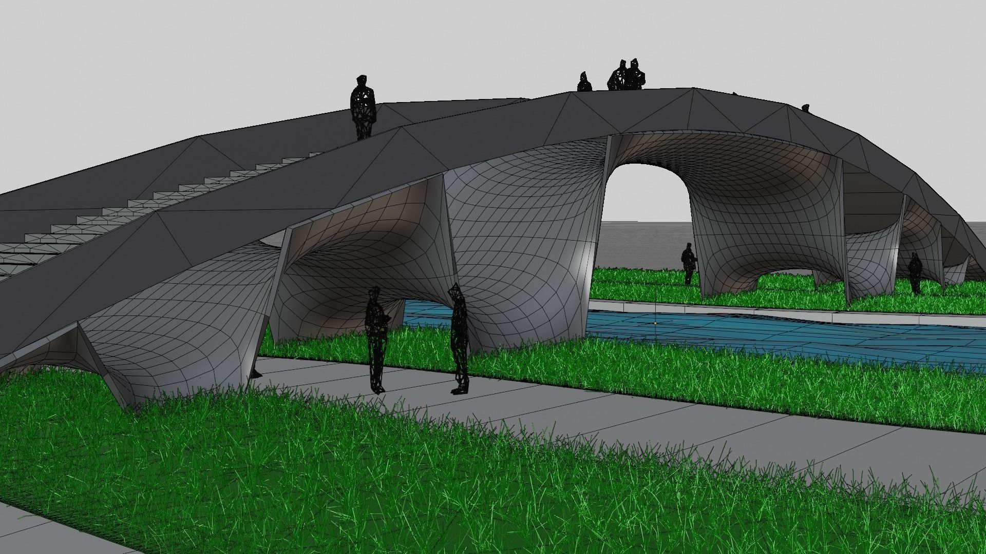 Organic Mesh Pedestrians Bridge 3D model_15