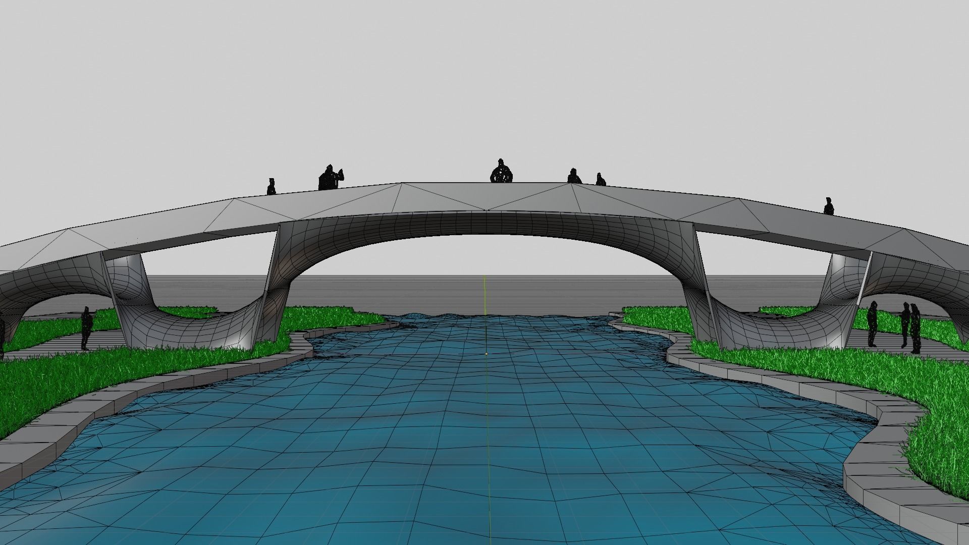 Organic Mesh Pedestrians Bridge 3D model_35